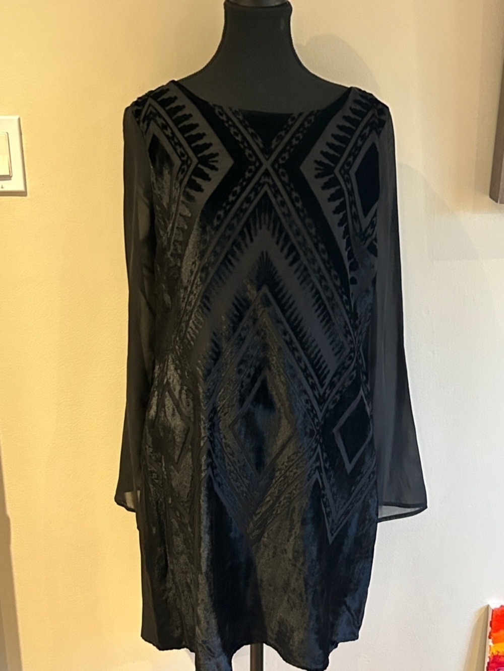 le chateau Black Velvet Burnout Midi Dress
